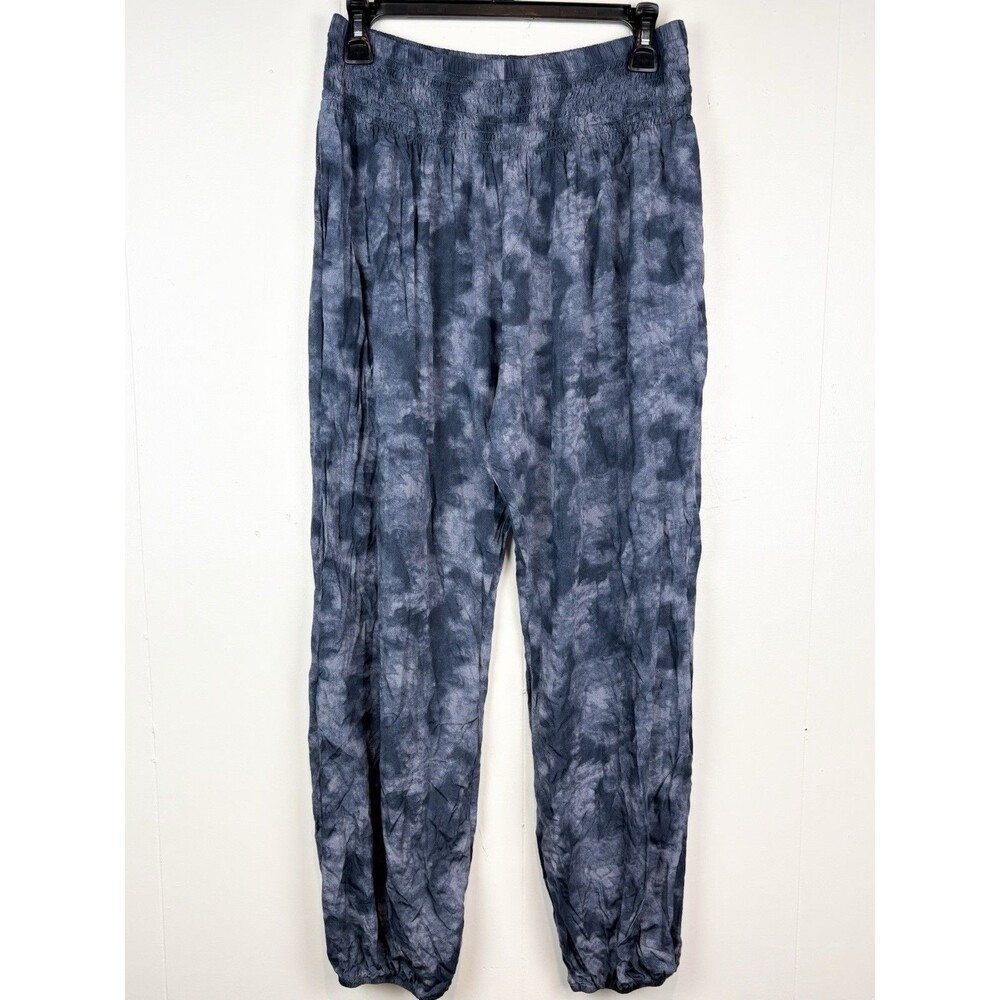 Lotus And Luna M Pants Blue Tie-Dye Rayon Wide Leg Smocked Waist Boho Festival